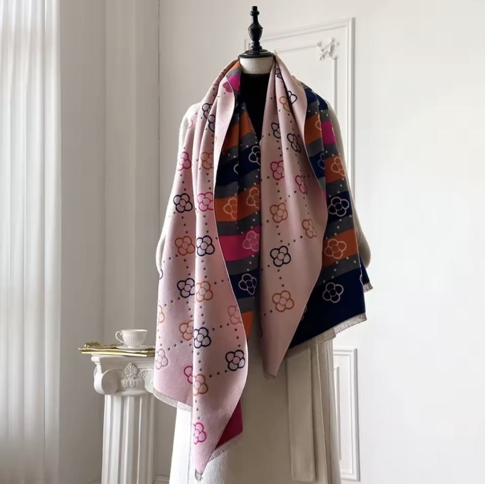 Cashmere Printed Scarf ▪︎ Pink/Black - Picture 2 of 9